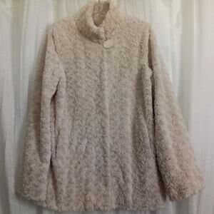 Dennis Brasso Faux Fur Coat Rosette Pattern XS Creamy Tan Gold Satin Pockets